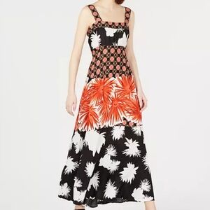 Coco Bianco Floral Black and Orange Maxi Dress Size Small